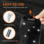 Bling Car Trash Can with Lid, Bling Car Accessories Trash Bin, Leakproof Auto Garbage Can with 30 Trash Bags, Multipurpose Organizers and Storage for Home, Office (Black Diamond)