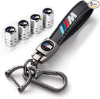 Car Tire Valve Stem Caps and Car Keychain Combo Compatible with BMW M M2 M4 M5 M6 M8 X1 X2 X3 X5 X6 M135i M240i Z4 328i X7 Keyring for Men and Women Family Present Car Accessories