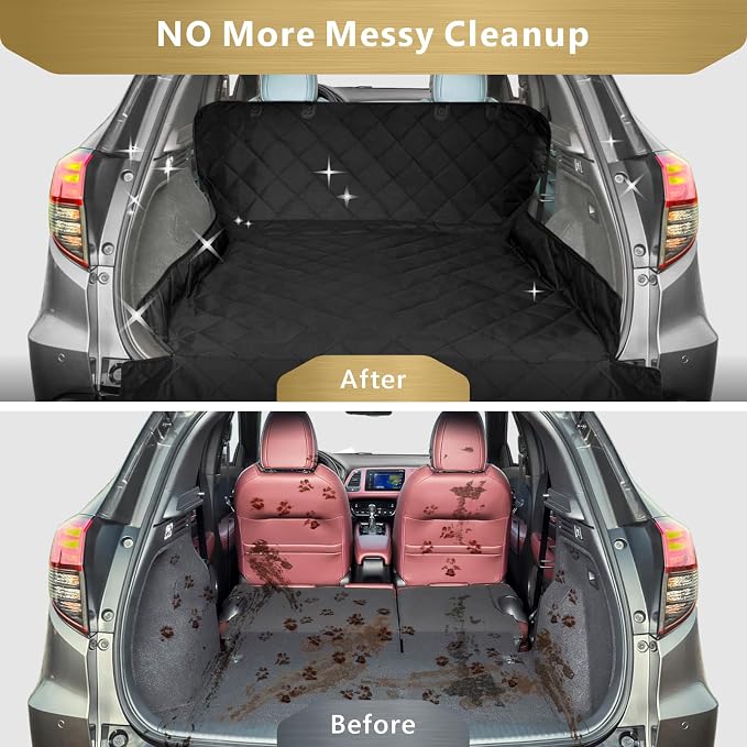 SUV Cargo Liner for Dogs, Heavy Duty Water Resistant Pet Cargo Cover Dog Seat Cover Mat for Mid-Size SUVs Sedans Vans with Bumper Flap Protector, Non-Slip, Standard Size Universal Fit, Black