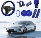 11PCS/Set Bling Car Accessories Set for Women, Rhinestone Vehicle Steering Wheel Cover Seat Belt Cushion Gear Shift Protector Cup Holder Coaster, Universal Automotive Accessories (Blue)