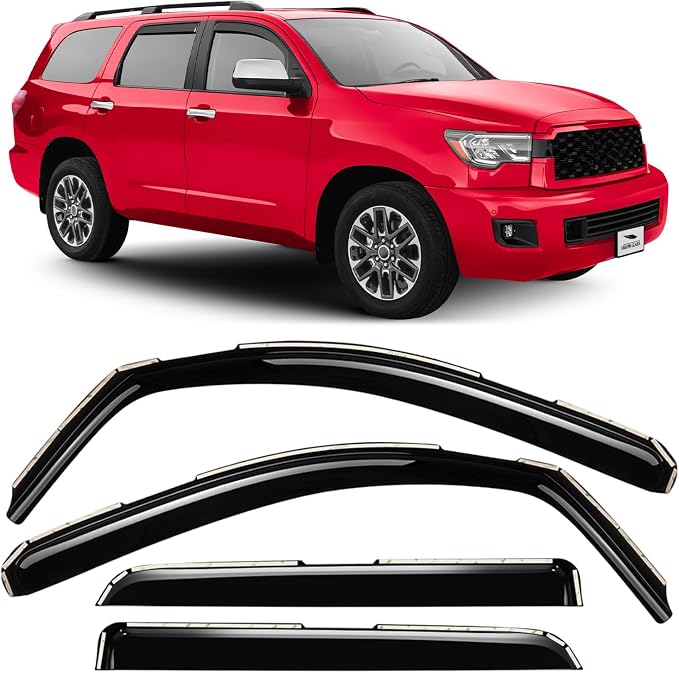 Voron Glass in-Channel Extra Durable Rain Guards for Toyota Sequoia 2008-2022, Window Deflectors, Vent Window Visors, 4 Pieces - 200583