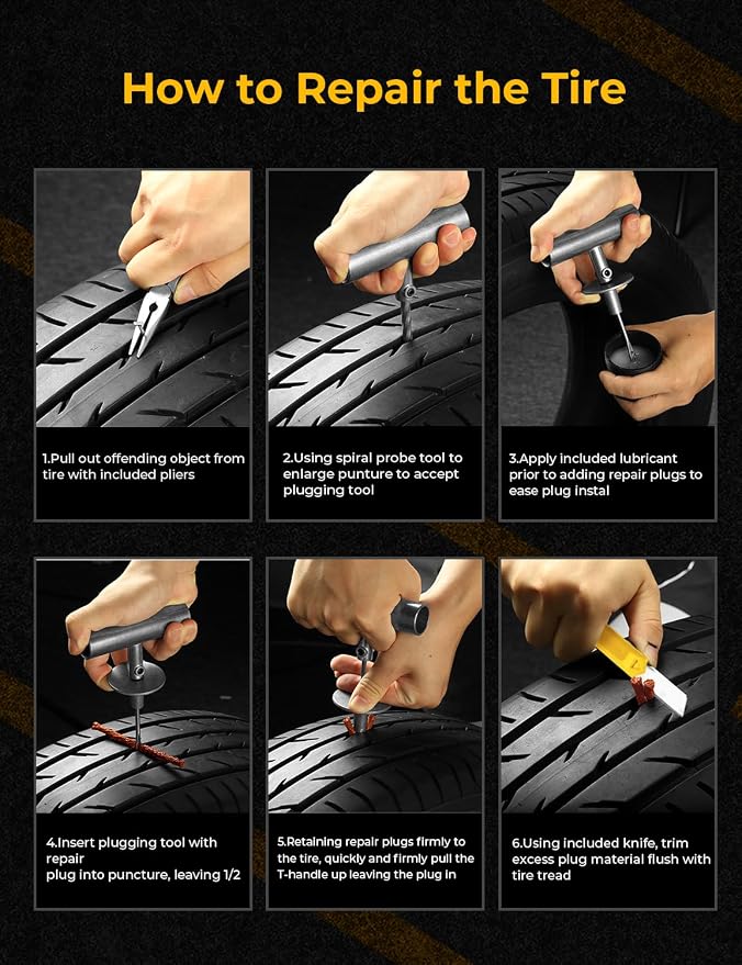 Flat Tire Repair Kit with Air Compressor 54 Pieces for Car, Motorcycle, ATV, Jeep, Truck, Tractor Flat Tire Repair (54PCS)