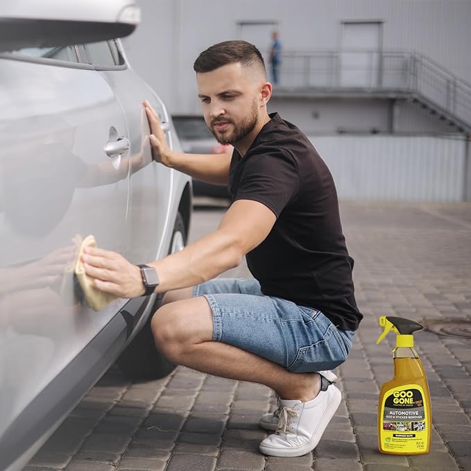 Automotive Adhesive Remover, Goo & Grime Cleaner for Bumper Stickers, Decals, Tree Sap, Brake Dust, Bird Droppings, Gum, Spray Paint, Asphalt, 24 oz with MicroFiber Buffing Towel