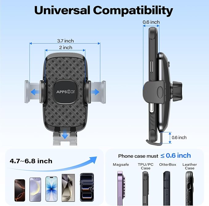 14'' Gooseneck Car Phone Holder,Heavy Duty Phone Holder for Truck, [Flexibile Long Arm] [Anti Shake stabilizer] Windshield Car Phone Mount Suction Cup,Fit for iPhone, Samsung (Black Plaid)