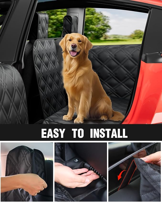 Dog Car Seat Cover for Back Seat Compatible with 2020-2026 Tesla Model Y — Hard Bottom Pet Travel Hammock with Seat Extender, Waterproof Backseat Dog Cover with Door & Headrest Protectors