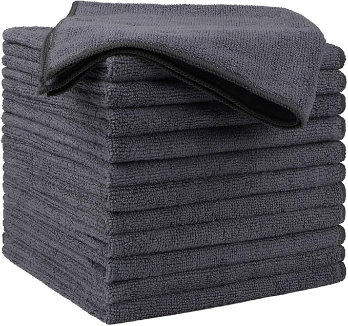 Microfiber Cleaning Cloths 12 Pack, Premium 16 x 16 inch Microfiber Towel for Cars, Ultra Absorbent Car Washing Cloth, Lint Free Streak Free Wash Cloths for Car, Kitchen, and Window, Grey