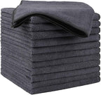 Microfiber Cleaning Cloths 12 Pack, Premium 16 x 16 inch Microfiber Towel for Cars, Ultra Absorbent Car Washing Cloth, Lint Free Streak Free Wash Cloths for Car, Kitchen, and Window, Grey