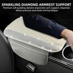 Bling White Car Center Console Cover, Leather Car Arm Rest Cover with 2 Storage Bags, Universal Auto Armrest Protector Storage Box, Bling Accessories Interior for Most Vehicles