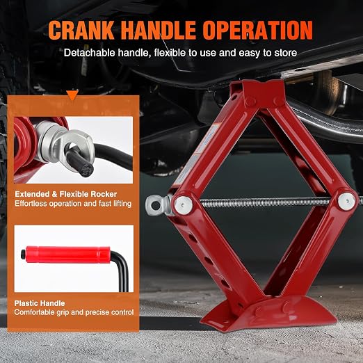 Scissor Jack for Car 1.5 Ton (3307 lbs), Heavy Duty Steel Scissor Lift Jack Car Kit with Crank Handle for Sedan SUV MPV Tire Changing, 3.18''-13.6'' Lifting Range Portable Small Jack, Red