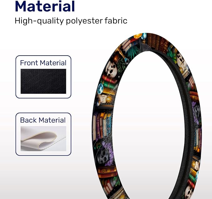 Dark Academia Books Steering Wheel Cover, Polyester Non-Slip Car Wheel Grip, Universal 15 Inch Auto Accessory