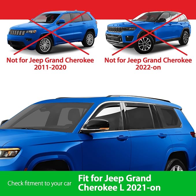 Goodyear Shatterproof in-Channel Window Deflectors for Jeep Grand Cherokee L 2021-2026, Rain Guards, Window Visors for Cars, Vent Deflector, Car Accessories, 4 pcs - GY008185