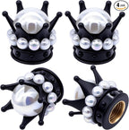 4PCS Crown Bling Tire Stem Valve Caps, Crystal Diamond Tire Air Cap Set Universal Copper Core Stem Covers for Cars, SUV, Trucks, Bikes, Motorcycles, Bicycles (Black & White)