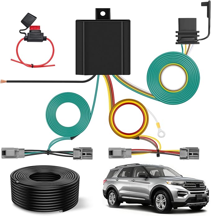 4 Pin Trailer Wiring Harness Kit 56093 Vehicle Standard 4 Way Connector Custom with 2020 2021 2022 2023 2024 Ford Explorer 2011 2012 2013 2014 15 16 17 18 2019 Taurus 13-16 Lincoln MKS