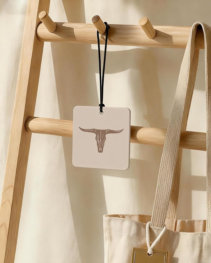 Boho Beige Western Orange Car Air Freshener 4 Pcs, Preppy Cow Skull Cactus Cowgirls Boots Square Hanging Air Freshener for Closet Drawer Books, Western Car Accessories Mirror Decor for Women