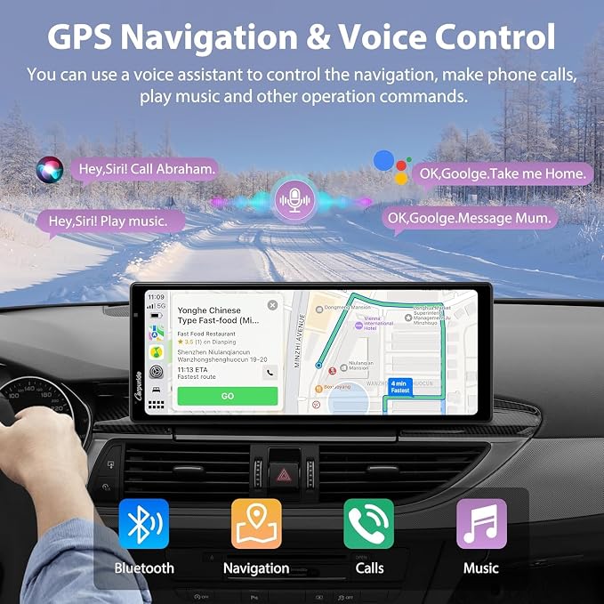 Carpuride W904 Wireless Carplay & Android Auto with Dash Cam | 10.26" HD IPS Touch Car Play Screen for Car, 4K Front & 1080P Rear Camera, Loop Recording, Bluetooth Audio, Mirror Link, GPS