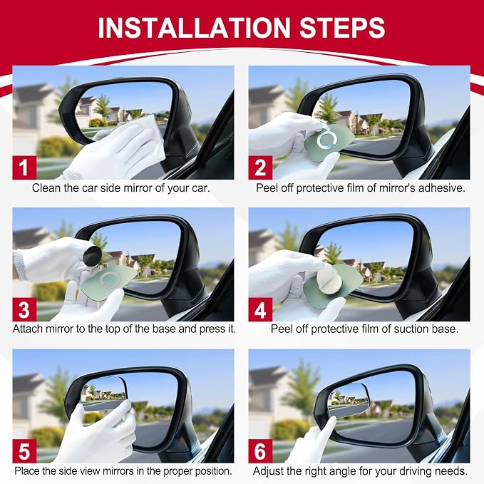 XLarge Blind Spot Mirror, Rounded Rectangle HD Glass Frameless Convex Rear View Mirrors Exterior Accessories with Wide Angle Adjustable Stick for Car SUV and Trucks, Pack of 2