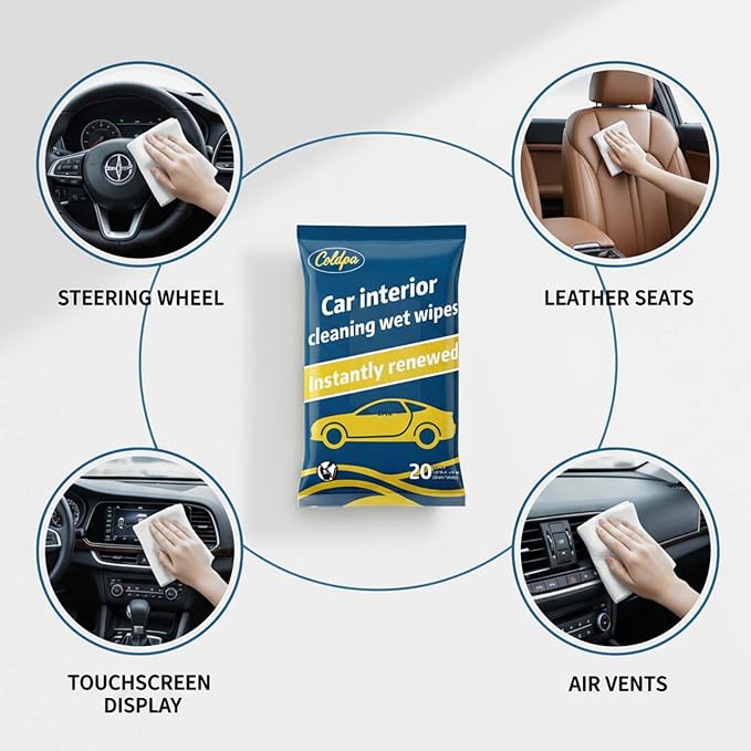 Car Cleaning Wipes, Multipurpose Vehicle Interior Surface Wipes, Soft Disposable Cleaning Cloth for Car Dashboard Seat Door Panel Glass Dust & Stain Removal