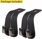 Car Purse Hook, Genuine Leather Car Seat Back Storage Hook, Purse Hook for Car Headrest, Twin Hook Leather Car Headrest Hangers, Bag Hook for Car, Trucks, SUVs, Most Vehicles (Black-2 PCS)