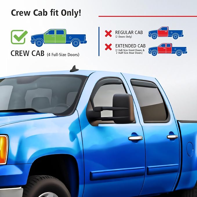 Goodyear Shatterproof in-Channel Window Deflectors for Trucks GMC Sierra 2500HD/3500HD 2007-2014 Crew Cab, Rain Guards, Window Visors, Vent Deflector, Truck Accessories, 4pcs- GY003400LPv2