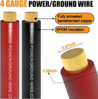4 Gauge Wire (25 Feet Black+25 Feet Red) Copper Clad Aluminum Automotive Power Ground Cable Wire,20PCS Lugs Terminal Connectors,Heat Shrink Tubing,100A ANL Fuse with Cable Cutter