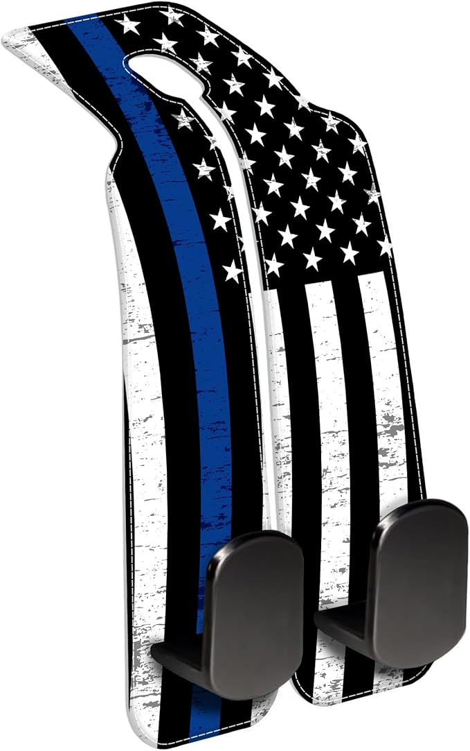 Car Headrest Purse Hanger Grunge Blue and Black American Flag 1 Pack Bag Purse Holder for Car Premium Leather Double Metal Hook for Handbags, Grocery Bags and Phones