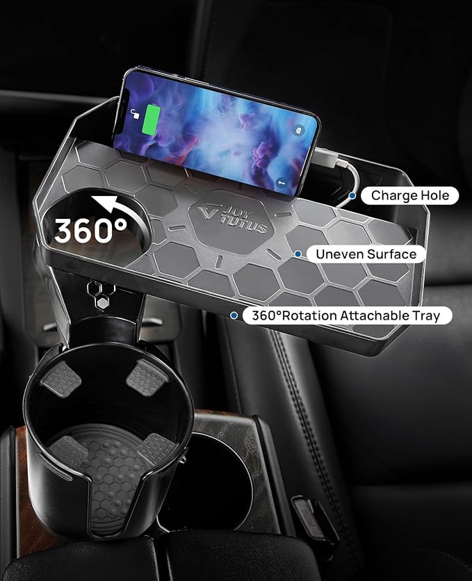2 Pack Cup Holder Tray for Car, Car Cup Holder Expander with 360°Rotation Tray, Large Cup Drink Holder Fit for Yeti/Hydro Flask, Detachable Food Tray Table, Road Trip Essentials