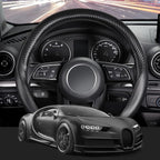 Car Steering Wheel Cover Universal Standard-Size 14 1/2"-15" Leather with Carbon Fiber Pattern Black