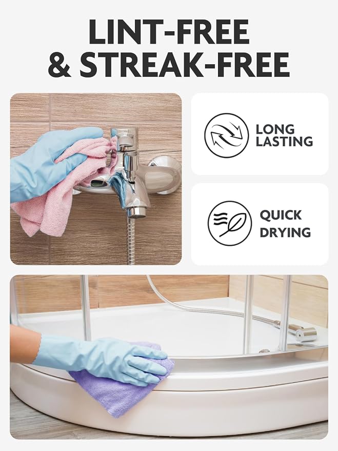 Microfiber Cleaning Cloth Roll -60 Pack, Tear Away Microfiber Towels, 12" x 12", Reusable, Washable, Scratch Free, Ultra Absorbent Dishcloth for All-Around Cleaning (Pink & Lavender)