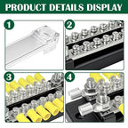 150A Double-Row Busbar Power Distribution Block 12V Bus Bar with Ring Terminals, 304 Stainless Steel Marine Terminal Block and Ground Buss Bar Kit, 4 x M6 Stud, 12 x M4 Screw