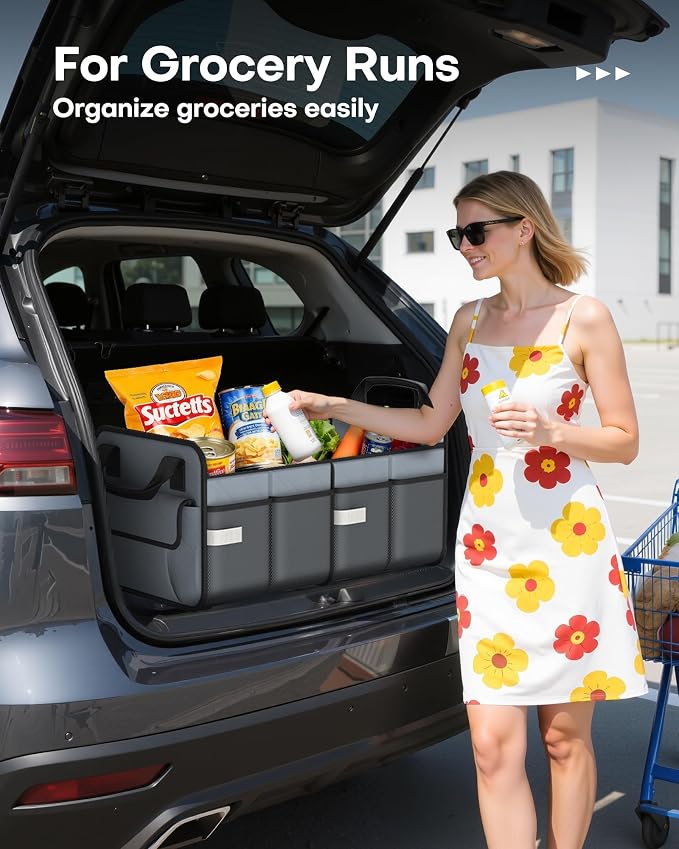 Trunk Organizer for SUV – Foldable & Portable Car Organizers and Storage with 2 Compartments, Large Capacity Car Trunk Organizer Car Accessories for Truck Sedan, Grey, 21.7" x 12.8" x 11.0"