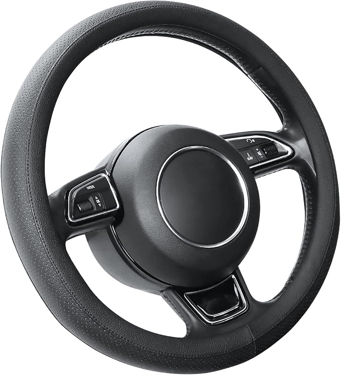 Black Car Steering Wheel Cover Small Size 14-14.25 inch (35.5-36 cm), for Prius Civic Model 3 Model Y Camaro, Breathable Microfiber Leather