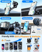 YRU True Upgrade for Safety Car Phone Holder Mount Patent & Military-Grade Dashboard Cell Phone Holder for Car Vent Windshield Phone Stand for iPhone 17 16 15 14 13 Pro Max Truck Samsung, Matte Black