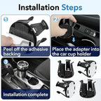 4PCS Car Cup Holder Insert, Self-Adhesive Expanding Cup Holder Inserts for Car, Automotive Black Cup Holder Adapter with Clamp Arms for Fixing Water Bottles and Drinks