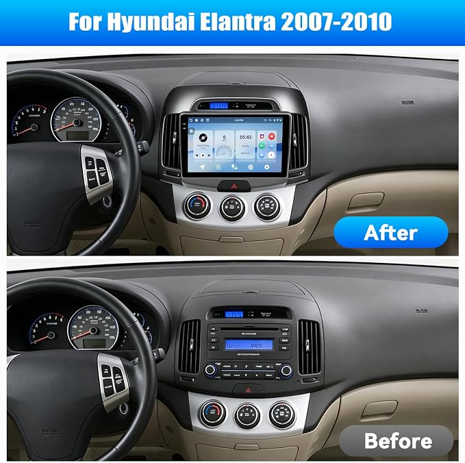 [6+128G] 8-Core Android 15 Car Radio Stereo for Hyundai 2007-2010 with Wireless Carplay&Android Auto,9 Inch Touchscreen Car Radio with Mirror Link Bluetooth FM/RDS DSP HiFi WiFi GPS SWC