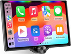 10.1" QLED Double Din Car Stereo with Wireless Carplay & Android Auto, Music Sync Luminous Bar, SWC, Bluetooth, Backup Camera, 240W, Dual Subwoofer Output, Car Radio, Navigation, FM/AM