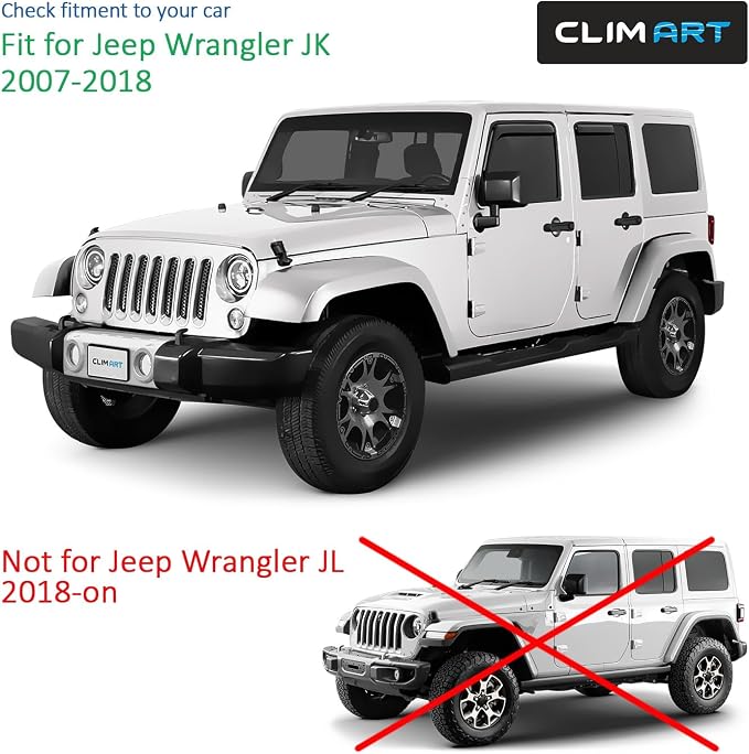 in-Channel Incredibly Durable Rain Guards for Jeep Wrangler JK 2007-2018, Original Window Deflectors, Vent Window Visors, Vent Deflector, 4 pcs. - 607169