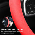 Car Steering Wheel Cover, 13 to 14.17 inches Anti-Slip Silicone Steering Wheel Protector, Soft Flexible Shock-Absorbent Steering Wheel Protective Cover for Most Car Models (Red)