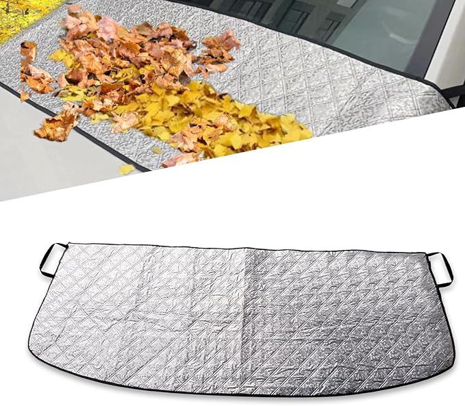 Car Windshield Cover, Anti-aging Windshield Cover for Leaves Waste Paper Rain and Snow, Sunproof & Scratchproof Vehicle Front Wiper Slot Protective Shield, for Most Cars (Silver)