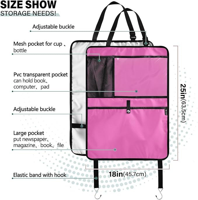 Hot Pink Car Seat Organizer for Kids Backseat Kick Mat with Adjustable Strap Back Seat Protectors for SUV Cars Vehicle 2 Pcs
