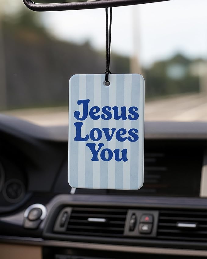 Blue and Green Christian Car Air Freshener 4 Pcs for Women Girls | Religious Jesus Car Accessories Mirror Decor, Preppy Christian Hanging Air Freshener for Cars Closet Drawer Books