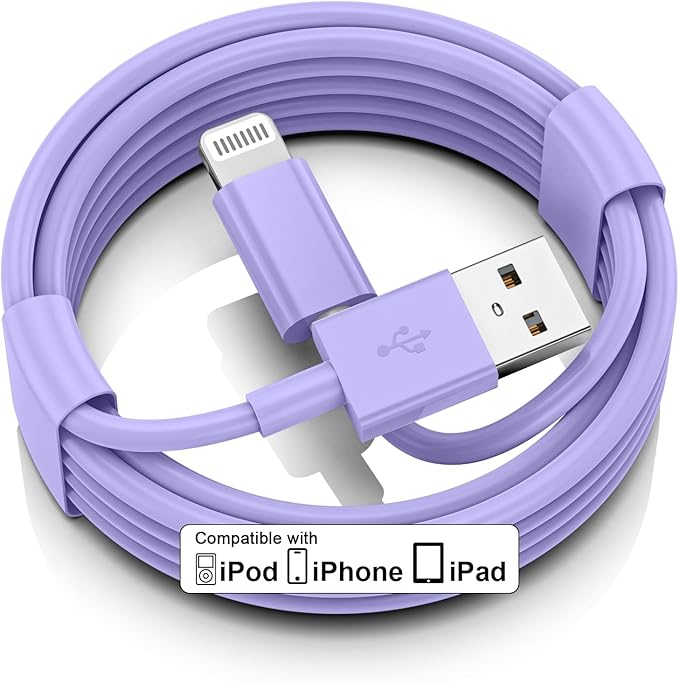 Car iPhone Carplay Cable, Car Charger Cord, USB A to Lightning Cable Fast Charging & Data Transfer for iPhone 14/13/12/11 Pro Max XR XS X 8 7 6 Plus SE Tangle-Free,3ft Purple