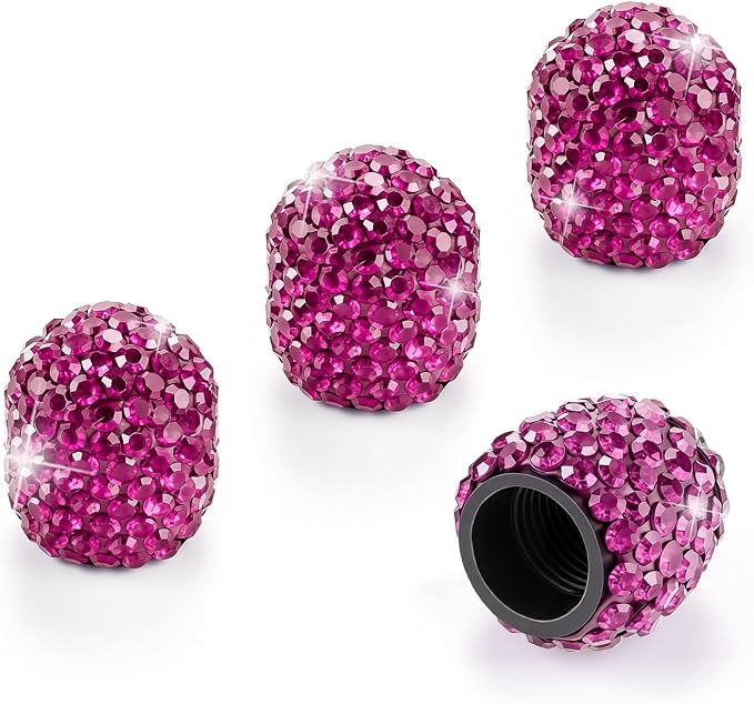 4 Pack Handmade Crystal Rhinestone Tire Valve Stem Caps, Universal for Cars, Trucks and Motorcycles - Violet Red