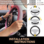 Large Size Bling Comfy Steering Wheel Cover with Jumbo Crystal Rhinestones, Anti-Slip Diamond Leather, 15.5-15.75 Inch (All Pink)