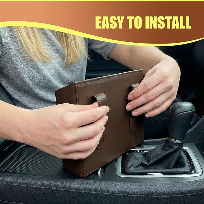 Leather Car Trash Can, Clip on Small Car Garbage Can, Waterproof Leakproof Back Seat Trash Bin, Multifunctional Vehicle Storage Organizer for Trucks, SUVs (Brown)