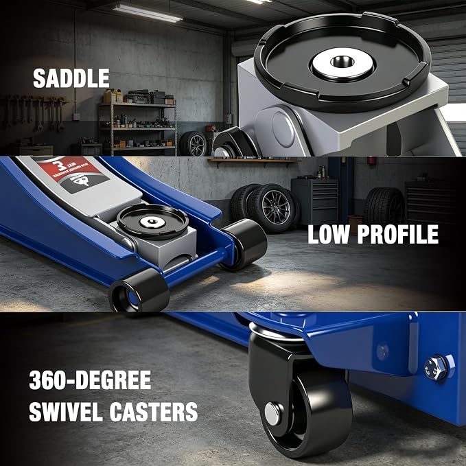 6600LBS Floor Jack, 3 Ton Capacity Car Jack, Low Profile Protable Hydraulic with Dual Pumps, Quilckly Lift and Slow Descent, Lifting Range 3-1/8" Min to 20" Max Blue and Grey