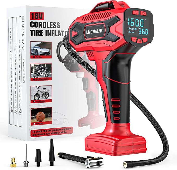 Tire Inflator Air Compressor Compatible with Milwaukee 18V Battery, 160 PSI Cordless Portable Electric Air Pump 2026 Bigger LCD Digital Pressure Gauge for Car, Bike, Sport Ball (Tool Only)