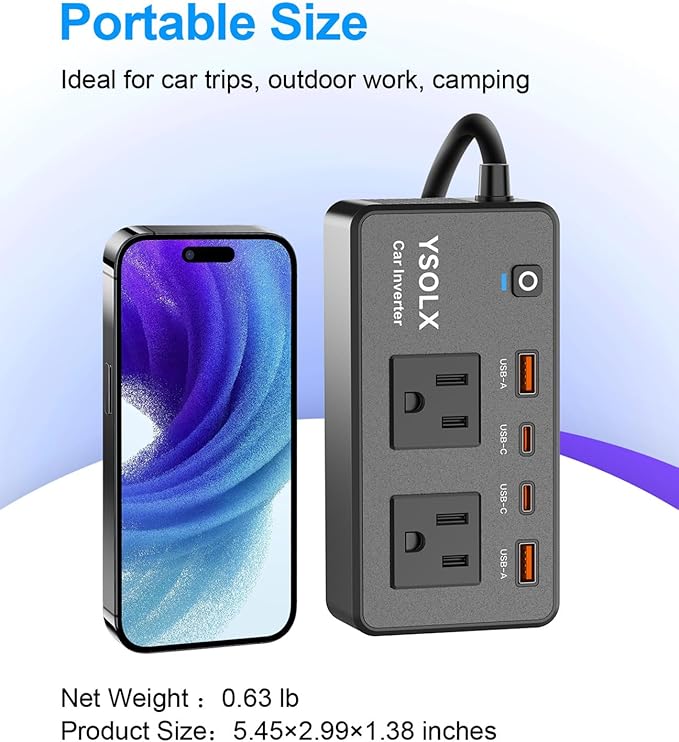 300W Portable Charger Car Power Inverters for Vehicle | 24W USB A/C,Dual 12V-110V AC Car Plug Adapter Outlet,Cigarette Lighter Adapter for Laptop/Camping/Road trip essentials