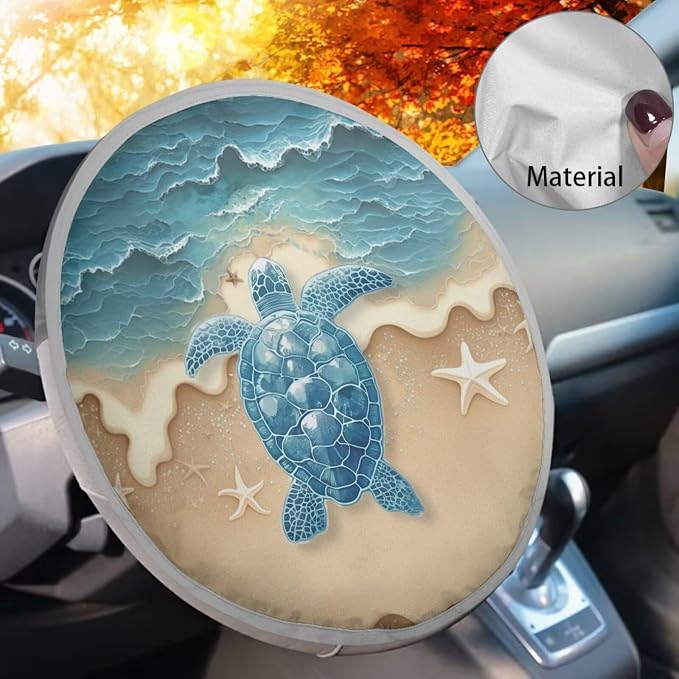 Beach Turtle Starfish Steering Wheel Sun Shade Cover Cooling Steering Wheel Sun Block Anti-Heat Aluminum Foil Steering Wheel Cover Steering Wheel for SUV Truck Van