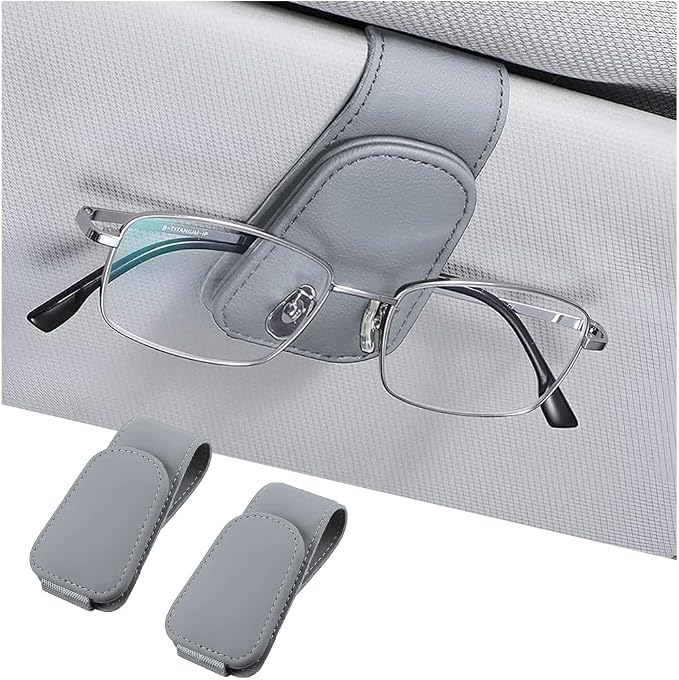 Sunglasses Holders for Car Sun Visor, Leather Eyeglasses Hanger Mounter, Magnetic Glasses Holder and Ticket Card Clip, Auto Interior Accessories Universal for SUV Pickup Truck