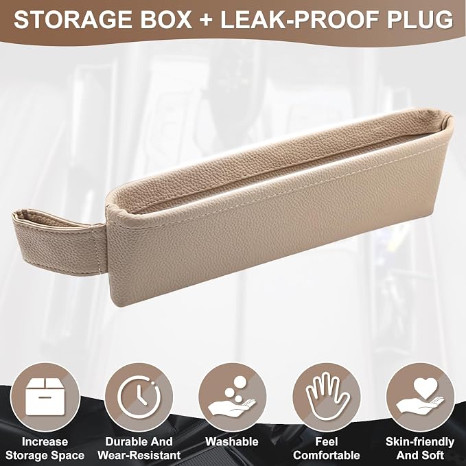 2 Pack Update Car Seat Gap Filler Organizer Leather Console Storage Box Front Side Pocket Seats Organizers Filler Interior Car Accessories for Phone Wallet Coin Key Sunglasses (Off-White)